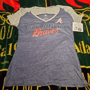 Atlanta Braves foil shiny script vneck